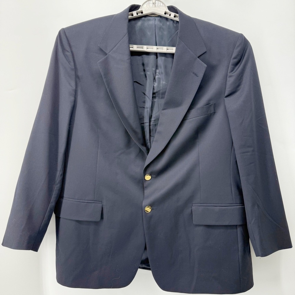 VTG Stafford Executive Hartmarx Mens Blazer 46R Pure Wool Navy Gold Buttons USA